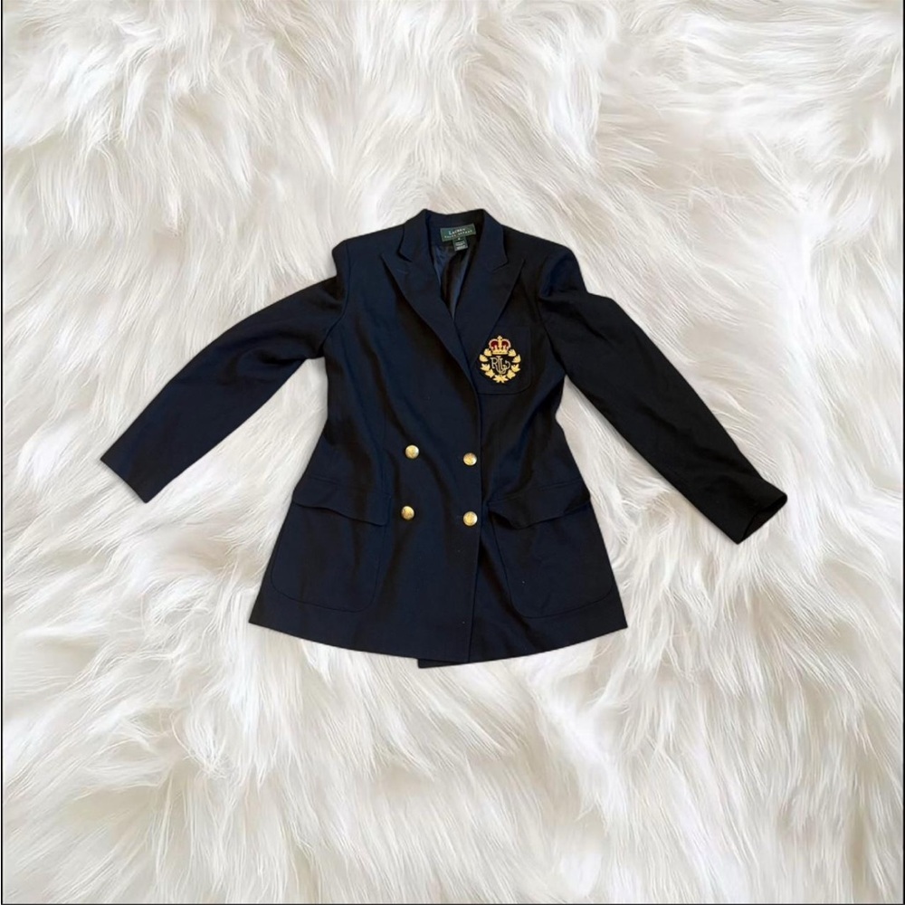 Vintage Ralph Lauren Crown Crest Wool Double Breasted Blazer Jacket